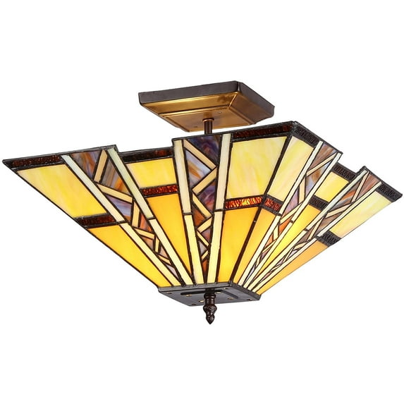 RADIANCE Goods Tiffany-Style 2 Light Mission Semi-Flush Ceiling Fixture 14" Shade