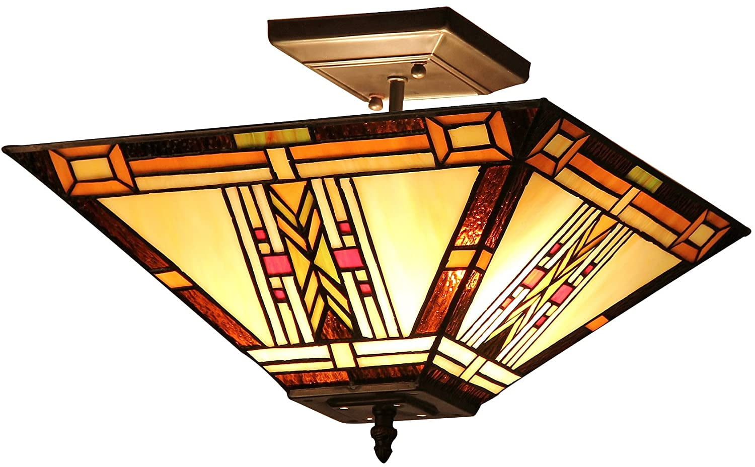 RADIANCE Goods Tiffany-Style 2 Light Mission Semi-Flush Ceiling Fixture 14" Shade