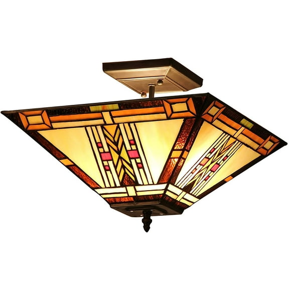 RADIANCE Goods Tiffany-Style 2 Light Mission Semi-Flush Ceiling Fixture 14" Shade