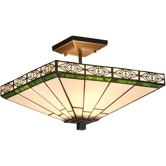 RADIANCE Goods Tiffany-Style 2 Light Mission Semi-Flush Ceiling Fixture 14" Shade