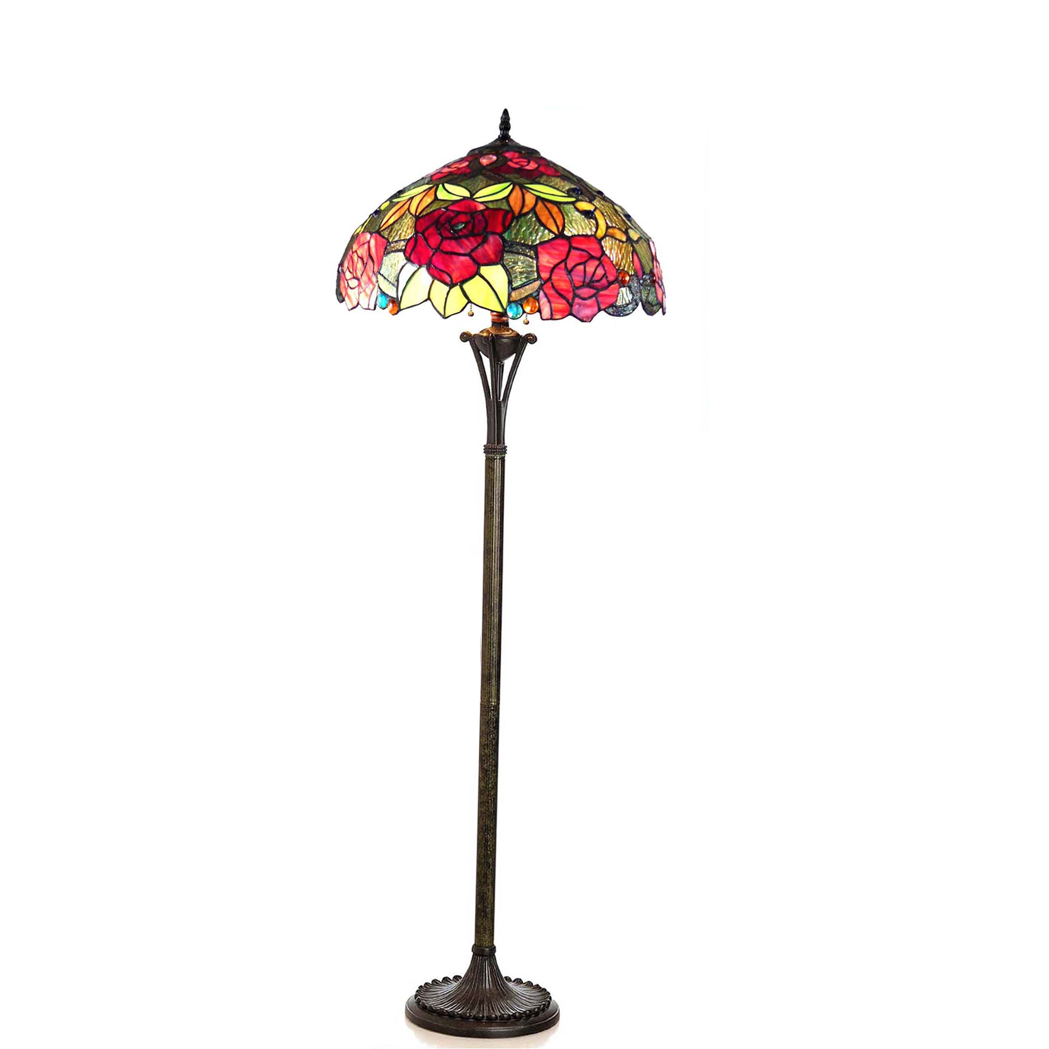 Antique Bronze Tiffany-Style Floral Rose 2-Light Floor Lamp