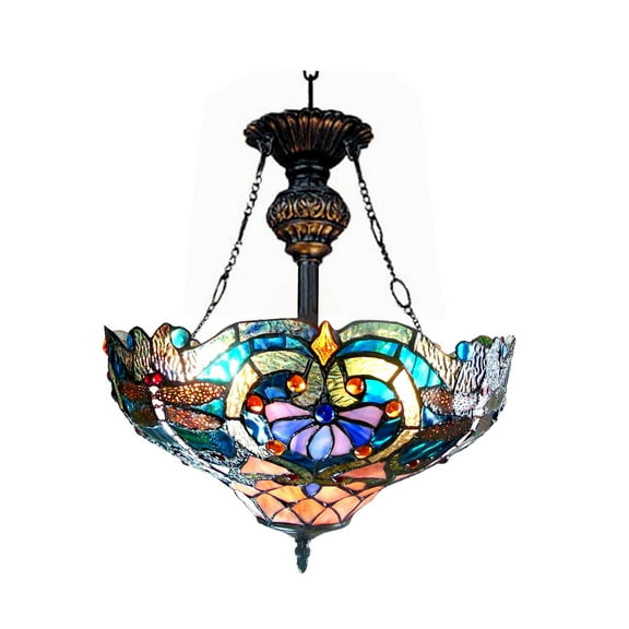 RADIANCE Goods Tiffany-Style 2 Light Victorian Inverted Ceiling Pendant Fixture 17" Shade