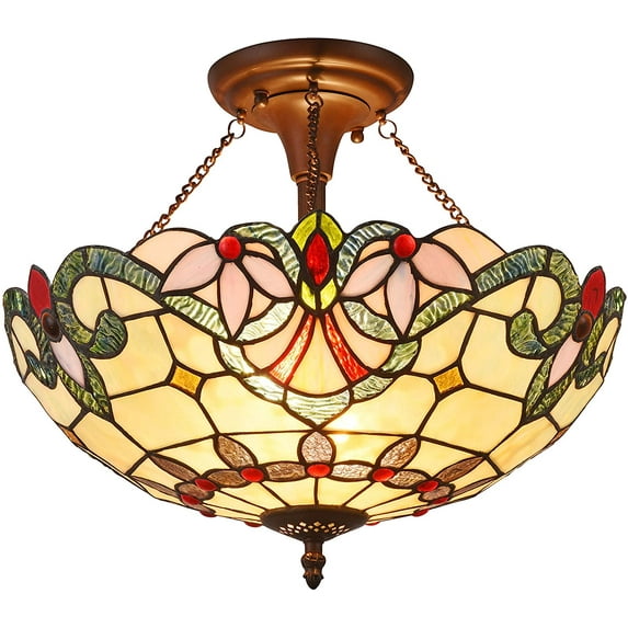 RADIANCE Goods Tiffany-Style 2 Light Victorian Semi-Flush Ceiling Fixture 16" Shade