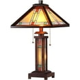 thumbnail image 1 of RADIANCE Goods Tiffany-Style 3 Light Mission Double Lit Wooden Table Lamp 15" Shade, 1 of 3