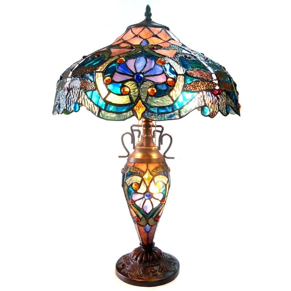 RADIANCE Goods Tiffany-Style 3 Light Victorian Double Lit Table Lamp 17" Shade