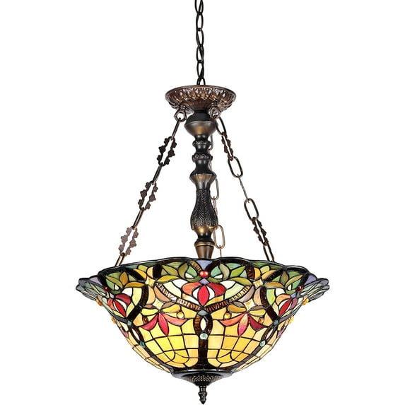 RADIANCE Goods Tiffany-Style 3 Light Victorian Inverted Ceiling Pendant 18" Shade