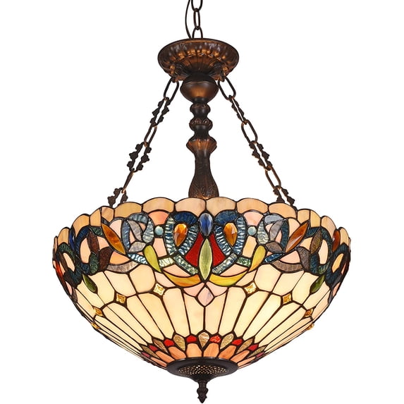 RADIANCE Goods Tiffany-Style 3 Light Victorian Inverted Ceiling Pendant 18" Shade