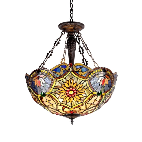 RADIANCE Goods Tiffany-Style 3 Light Victorian Inverted Ceiling Pendant 21" Shade