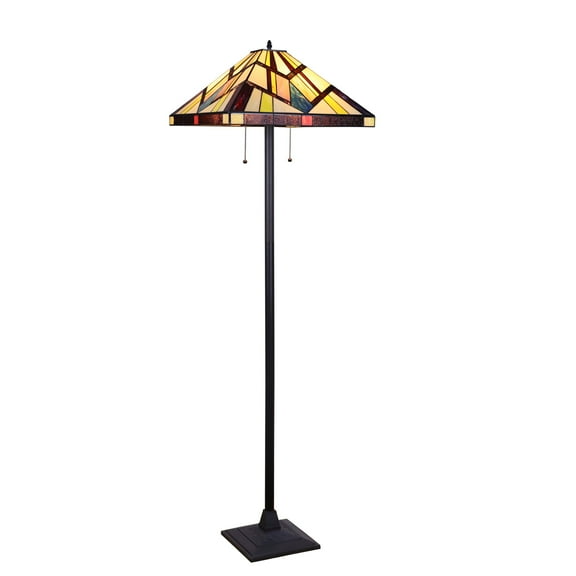 RADIANCE Goods Tiffany-Style Blackish Bronze 2-Light Mission Floor Lamp 18" Shade