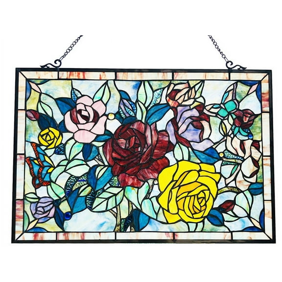 RADIANCE Goods Tiffany-Style Floal Stained Glass Window Panel 27" Width