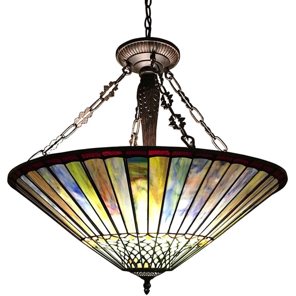 RADIANCE Goods Tiffany-Style Geometric 3 Light Inverted Ceiling Pendant Fixture 22" Shade