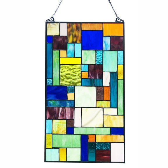 RADIANCE Goods Tiffany-Style Geometric Stained Glass Window Panel 23" Height