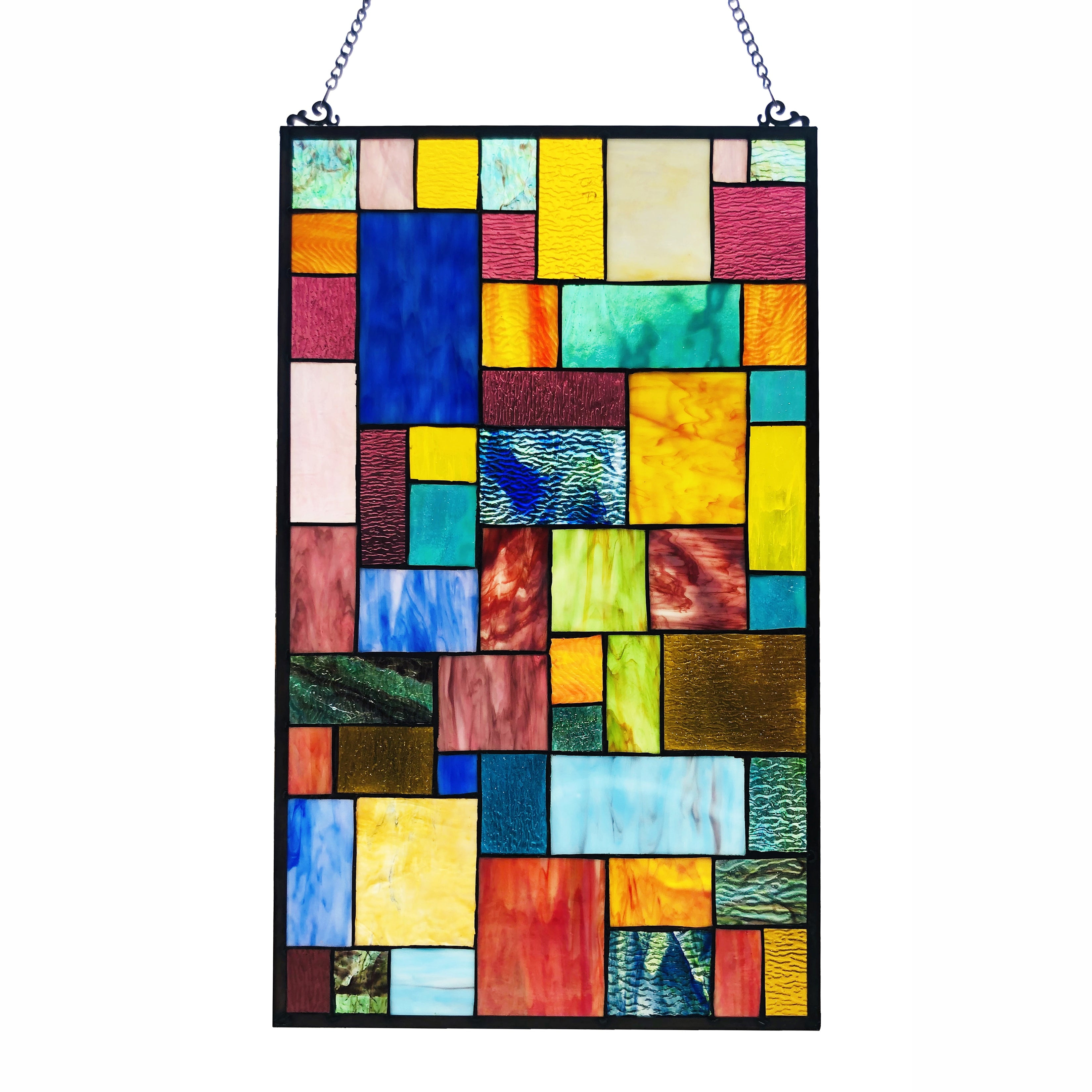 Tiffany Style Glass Window Panel with Geometric Design, Multicolor main image 0