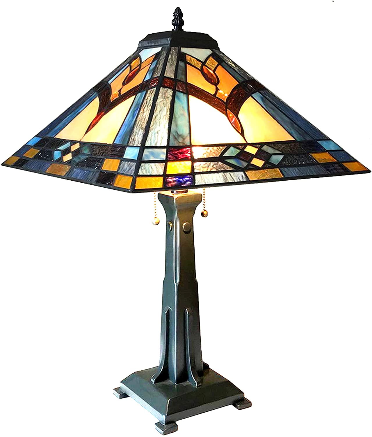 RADIANCE Goods Tiffany-Style Mission 2 Light Antique Dark Bronze Table Lamp 16" Shade