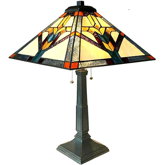 RADIANCE Goods Tiffany-Style Mission 2 Light Antique Dark Bronze Table Lamp 16" Shade