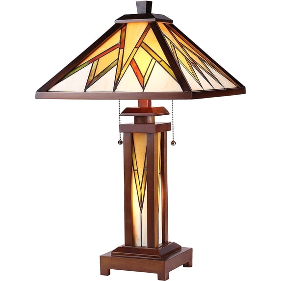 RADIANCE Goods Tiffany-Style Mission 3 Light Double Lit Wooden Table Lamp 15" Shade