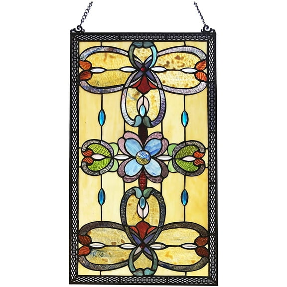 RADIANCE Goods Tiffany-Style Victorian Stained-Glass Window Panel 26" Height