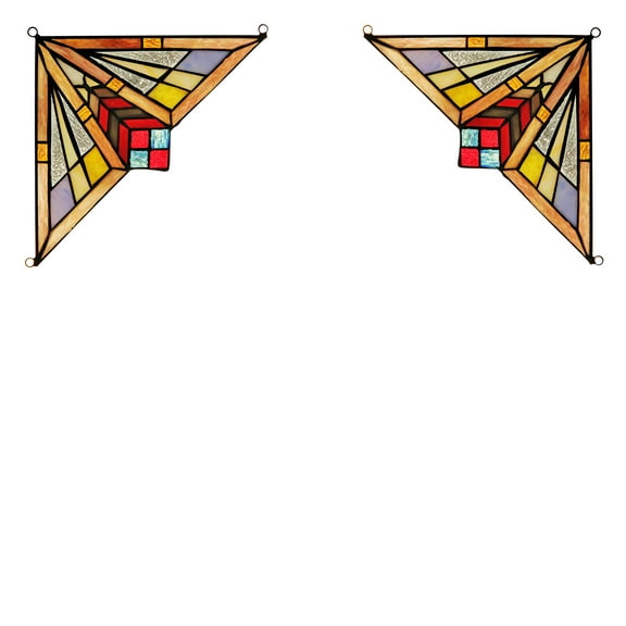 RADIANCE goods 2 Pieces Mission Stained Glass Window Panel 8"x8"