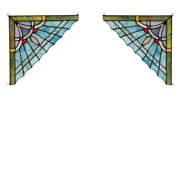 RADIANCE goods 2 Pieces Mission Stained Glass Window Panel 9.8"x9.8"