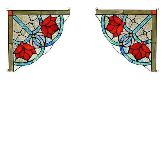 RADIANCE goods 2 Pieces Victorian Stained Glass Window Panel 9.8"x9.8"