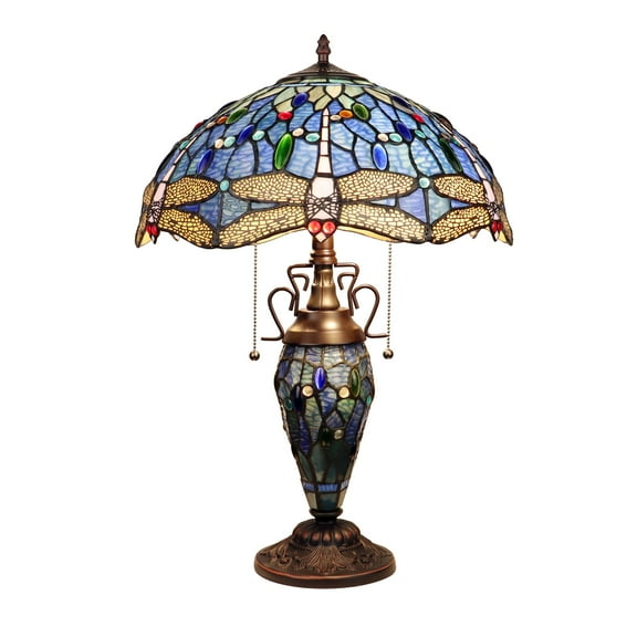 RADIANCE goods Dragonfly-Style Dark Bronze 3 Light Double Lit Table Lamp 16" Wide