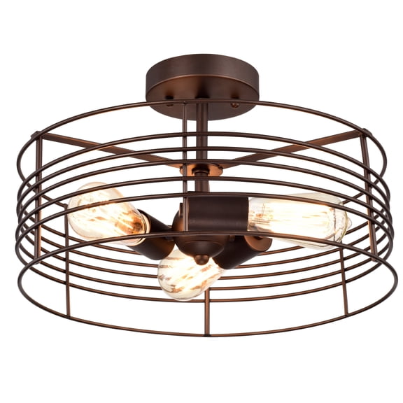 RADIANCE goods Industrial 3 Light Oil Rubbed Bronze Semi-Flush Ceiling Fixture 15" Wide