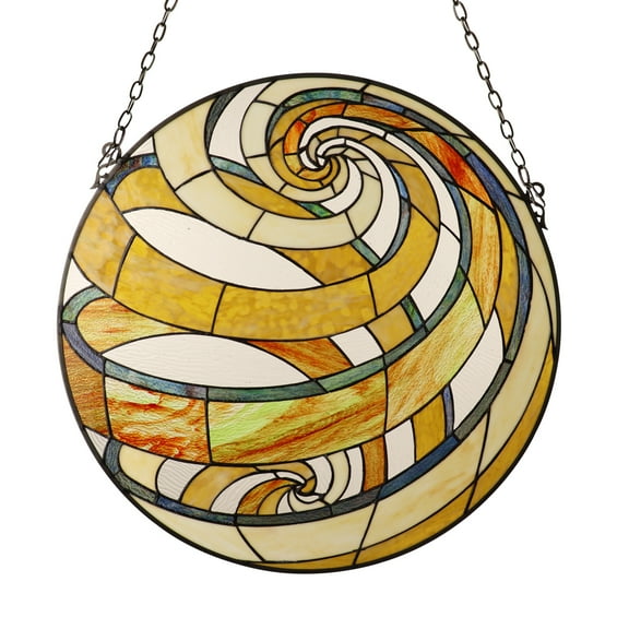 RADIANCE goods Tiffany-Style Geometric Stained Glass Window Panel 23" Width