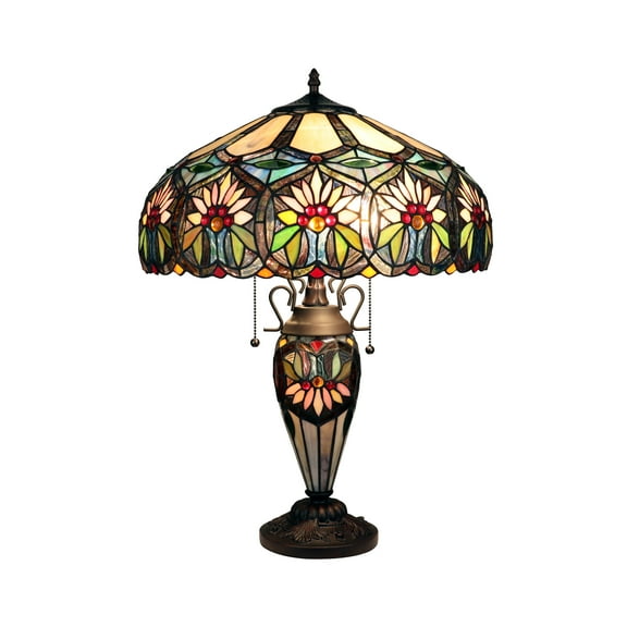 RADIANCE goods Tiffany-style 3-Light Floral Double Lit Table Lamp 18" Shade