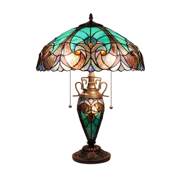 RADIANCE goods Victorian-Style Antique Dark Bronze 3 Light Double Lit Table Lamp 16" Wide