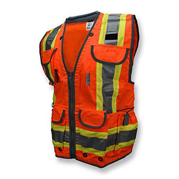 Radians (1-Vest/Size X-Large) SV55 Class 2 Heavy Woven Two Tone Engineer Vest with Padded Neck to Support Extra Weight in Cargo Pockets, Orange