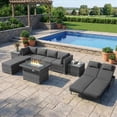thumbnail image 1 of RADIATA 10-Piece Patio Furniture Set with Fire Pit Table, Outdoor Sectional with 43" 60000 BTU Firepit Table, Double Chaise Lounge, High Back Wicker Outdoor Sectional with Fire Pit Set,Dark Gray, 1 of 11