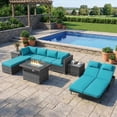 thumbnail image 1 of RADIATA 10-Piece Patio Furniture Set with Fire Pit Table, Outdoor Sectional with 43" 60000 BTU Firepit Table, Double Chaise Lounge, High Back Wicker Outdoor Sectional with Fire Pit Set,Green, 1 of 12