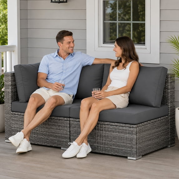 RADIATA 2-Piece Patio Furniture Set, Heavy-Duty 500 lbs Outdoor Sectional, L-Shaped Wicker Sofa with 1 Corner & 1 Armless Chairs for Porch, Deck, Backyard,Dark Gray