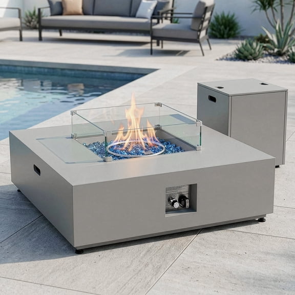 RADIATA 40" Square Propane Fire Pit Table, Dual Fuel Natural Gas Fire Pit Convertible, 50,000 BTU Modern Gas Fire Pit with Hidden Tank Side Table,Outdoor Fire Pit Table for Outside Patio