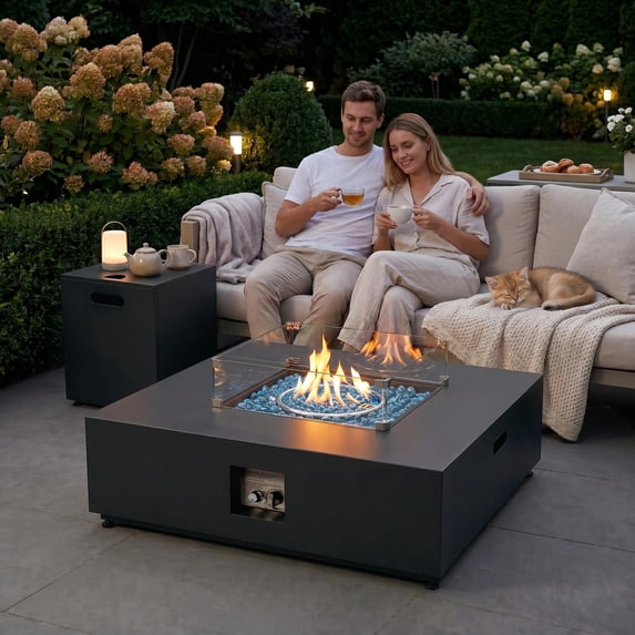 RADIATA 40" Square Propane Fire Pit Table, Dual Fuel Natural Gas Fire Pit Convertible, 50,000 BTU Outdoor Fire Pit Table for Outside Patio, Dark Gray