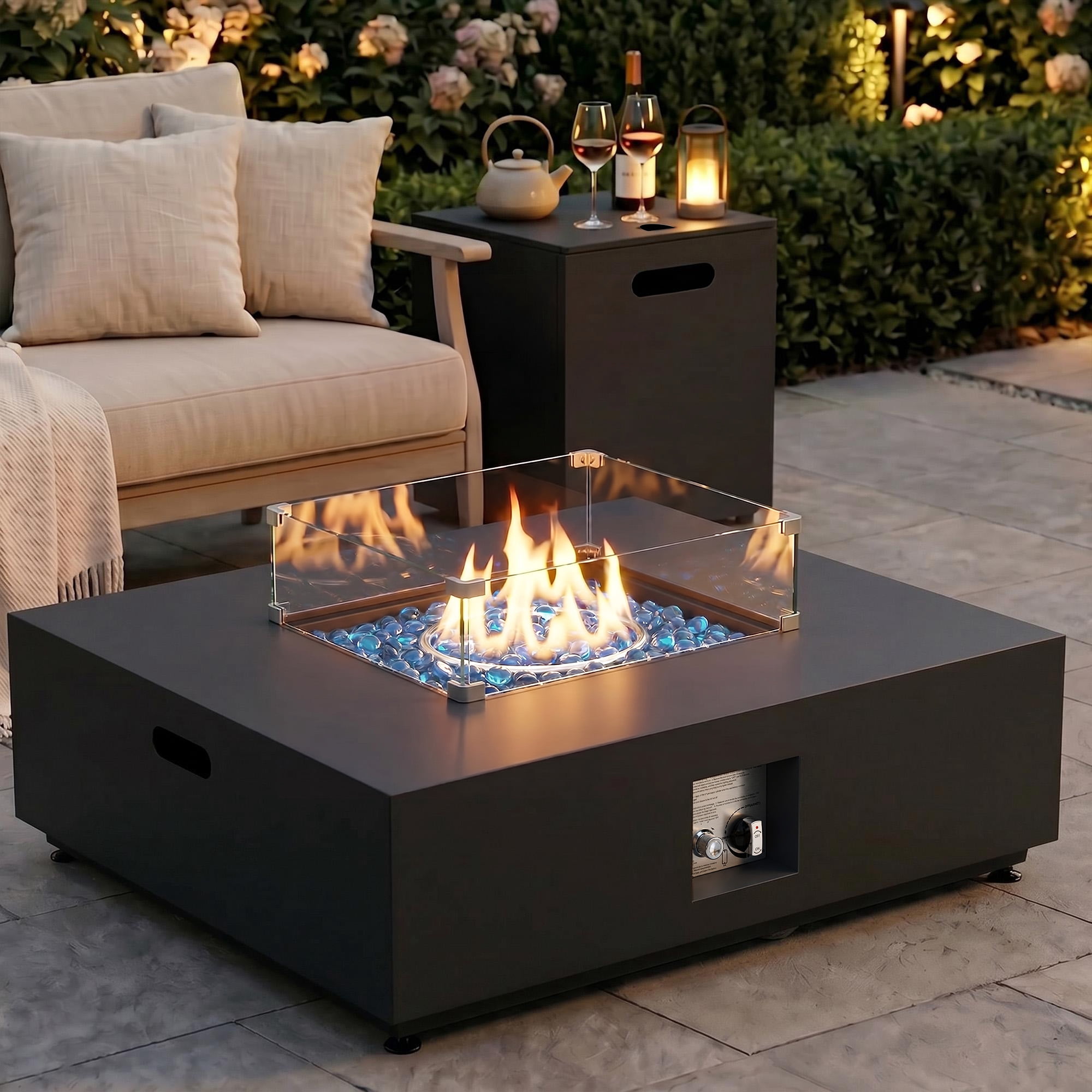 RADIATA 40" Square Propane Fire Pit Table, Dual Fuel Natural Gas Fire Pit Convertible, 50,000 BTU Outdoor Fire Pit Table for Outside Patio