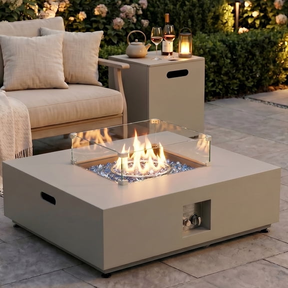 RADIATA 40" Square Propane Fire Pit Table, Dual Fuel Natural Gas Fire Pit Convertible, 50,000 BTU Outdoor Fire Pit Table for Outside Patio