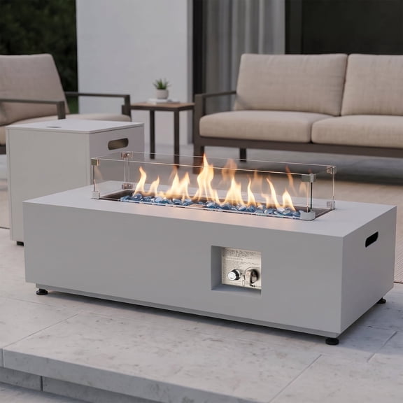 RADIATA 42" Rectangle Propane Fire Pit Table, Dual Fuel Natural Gas Fire Pit Convertible, 50,000 BTU Modern Gas Fire Pit with Hidden Tank Side Table,Outdoor Fire Pit Table for Outside Patio