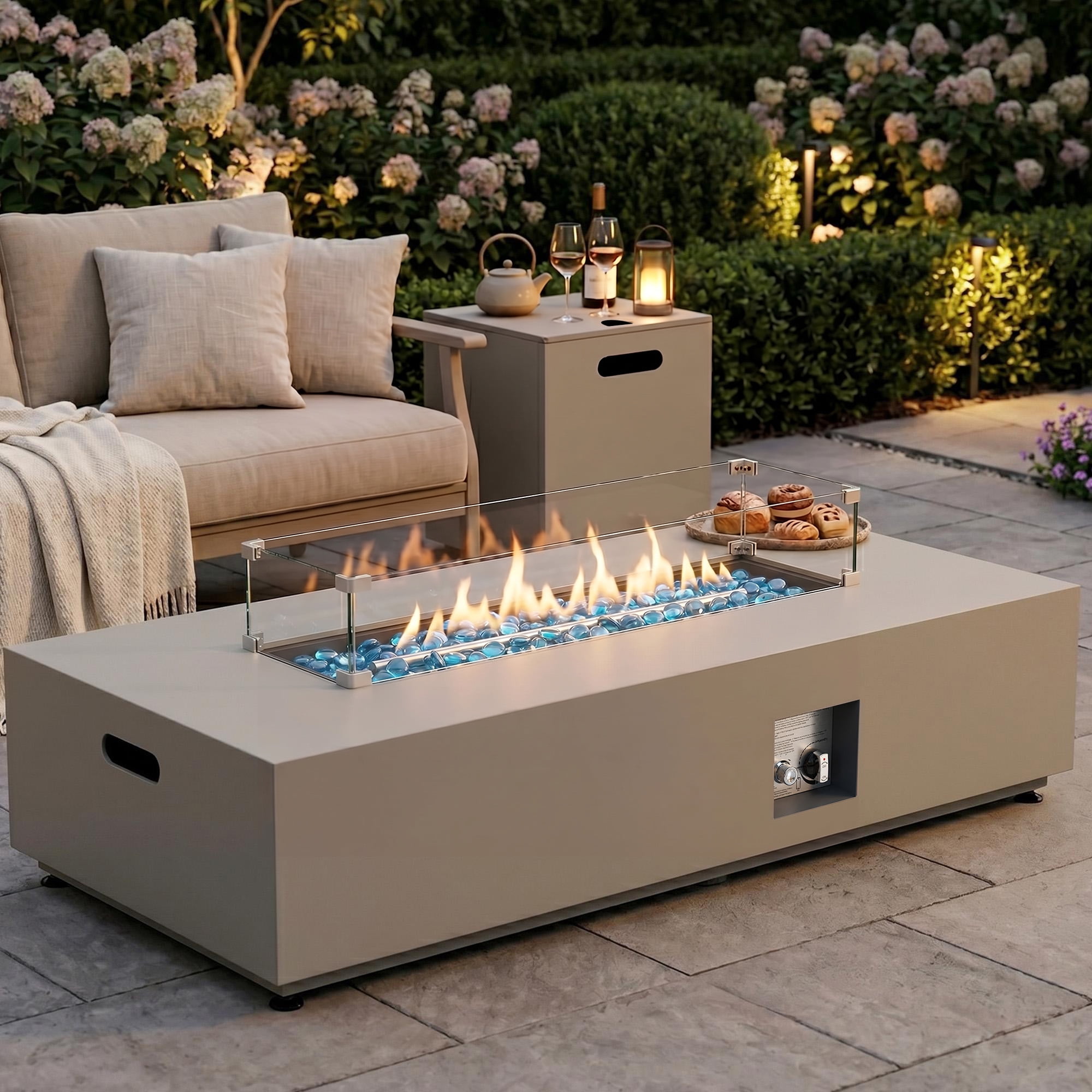 RADIATA 56" Rectangle Propane Fire Pit Table, Dual Fuel Natural Gas Fire Pit Convertible, 50,000 BTU Outdoor Fire Pit Table for Outside Patio