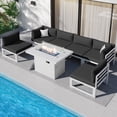 thumbnail image 1 of RADIATA Patio Aluminum Furniture Set with Fire Pit Table and Oversized 29" Seats, 7 Pieces Outdoor Sectional Conversation Sofa Set for Backyard, Poolside, 500 lb/Seat, White & Dark Gray, 1 of 9