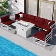 thumbnail image 1 of RADIATA Patio Aluminum Furniture Set with Fire Pit Table and Oversized 29" Seats, 7 Pieces Outdoor Sectional Conversation Sofa Set for Backyard, Poolside, 500 lb/Seat, White & Red, 1 of 8