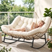 RADIATA Beige Double Outdoor Rocking Chair,2 Person Patio Rocking Egg Chair with Thick Cushion