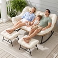 thumbnail image 1 of RADIATA 3-Piece Outdoor Patio Rocking Loveseat Set with 2 Ottomans, 2-Person 58" Extra-Wide Double Rocking Chair, 600 lb Weight Capacity, 5.1" Thick Cushions, Reinforced Steel Frame, Beige, 1 of 9
