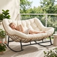 thumbnail image 1 of RADIATA Beige Double Outdoor Rocking Chair, 2 Person Patio Rocking Egg Chair with Thick Cushion, 1 of 10