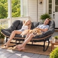 thumbnail image 1 of RADIATA Dark Gray Double Outdoor Rocking Chair,2 Person Patio Rocking Egg Chair with Thick Cushion, 1 of 9