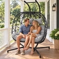 thumbnail image 1 of RADIATA Double Hanging Egg Chair with Stand and 5" Cushions, 2-Person Wicker Swing Chair, 690 lb Weight Capacity, Indoor Outdoor Patio Loveseat, Light Gray, 1 of 11