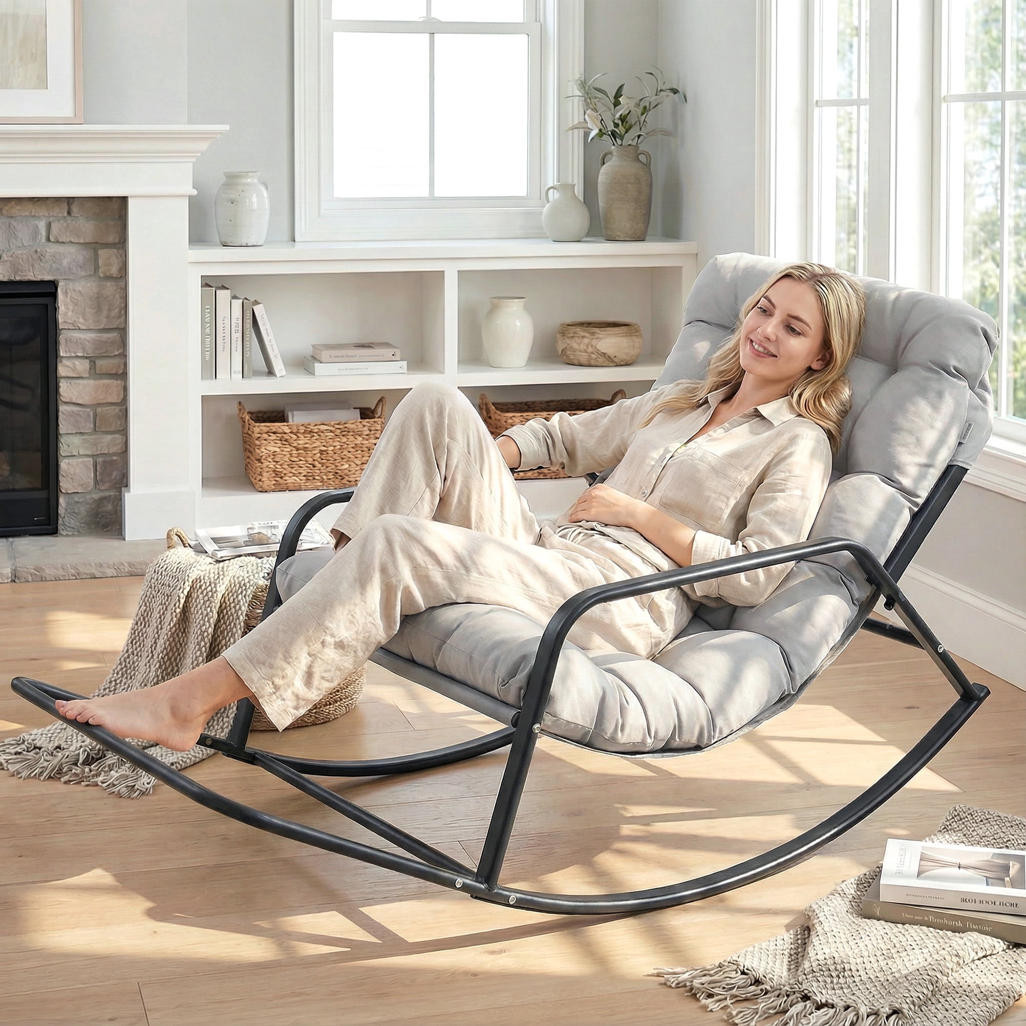 RADIATA Indoor Rocking Lounge Chair with Footrest and Cushion ...