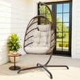 thumbnail image 1 of RADIATA Outdoor Egg Swing Chair with Stand, 350lbs Heavy-Duty Wicker, Comfy Thick Cushion, for Balcony, Patio, Bedroom, Indoor Use, Dark Gray, 1 of 8