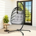 thumbnail image 1 of RADIATA Outdoor Egg Swing Chair with Stand, 350lbs Heavy-Duty Wicker, Comfy Thick Cushion, for Balcony, Patio, Bedroom, Indoor Use, Light Gray, 1 of 8