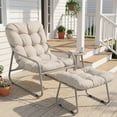 thumbnail image 1 of RADIATA Patio Lounge Chair with Ottoman & Armrests, Oversized Papasan Chair with 4" Thick Cushion, 400lbs Heavy Duty Outdoor Chair with Foot Rest, Beige, 1 of 11